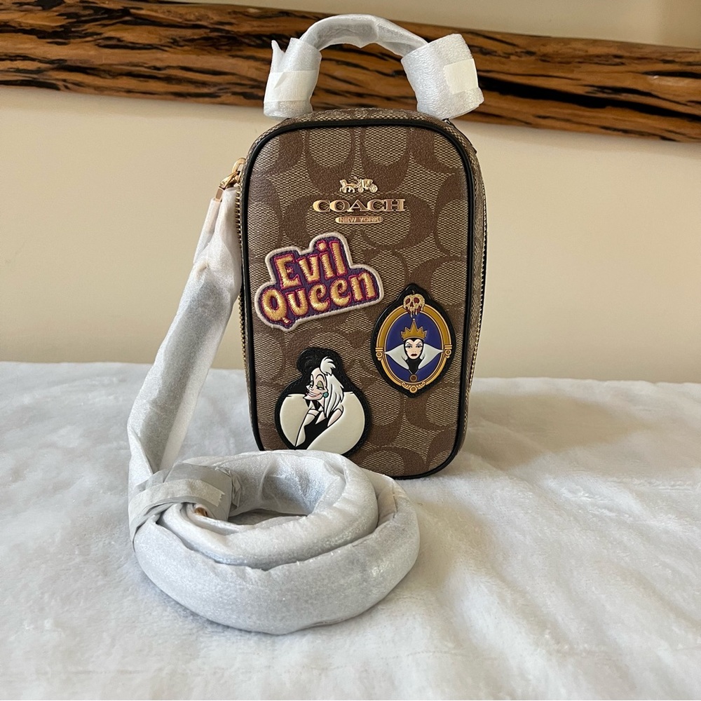 Disney X Coach Eva Phone Crossbody Villains Signature Canvas with Patches